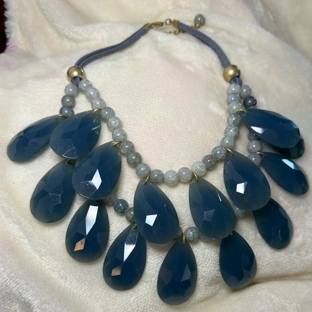 Anthropologie Double Layer Statement Necklace Blue - image 2